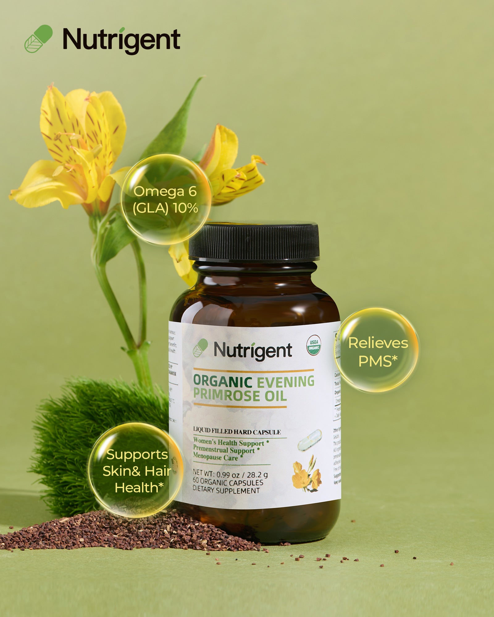 Nutrigent organic evening primrose oil with gla supports skin health